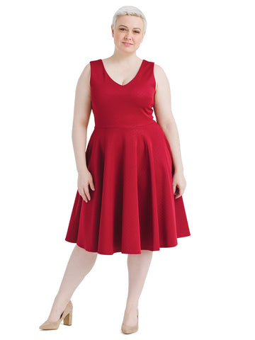Textured Red Fit And Flare Dress