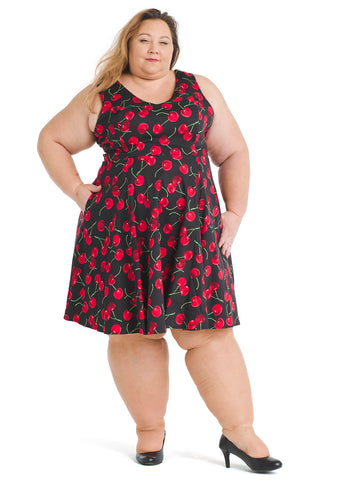 Cherry Print Fit And Flare Dress