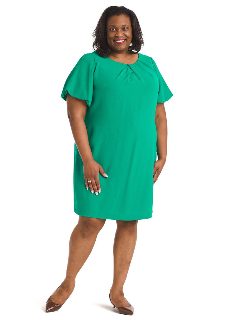 Puff Sleeve Emerald Shift Dress