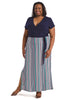 Multi Stripe Short Sleeve Perfect Faux Wrap Maxi Dress