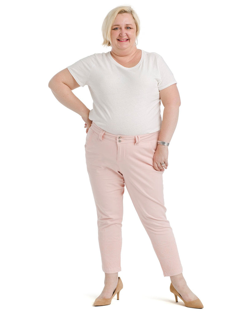 Embroidered Pastel Pink Flora Chino Pants