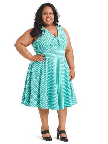 Turquoise Stripe Fit And Flare Dress