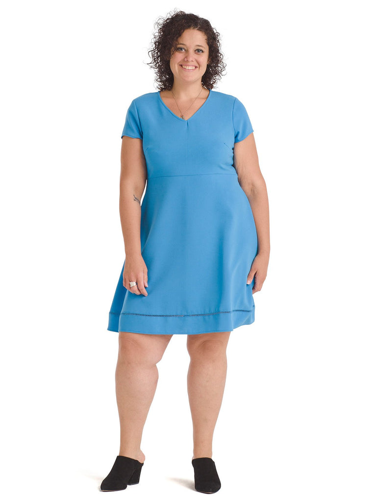 V-Neck Blue Fit And Flare Dress