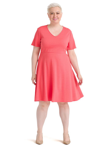 Short Sleeve Coral Fit And Flare Dress