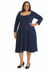 Pleated Navy Fit And Flare Dress