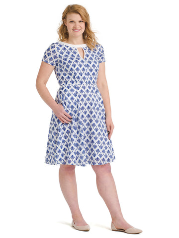 Blue And White Print Fit And Flare Dress