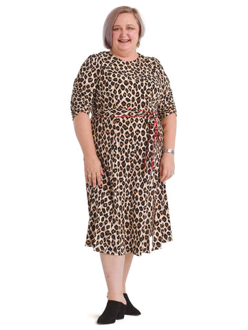 Leopard Puff Sleeve Midi Dress