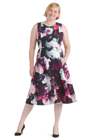 Sleeveless Floral Scuba Fit and Flare Dress
