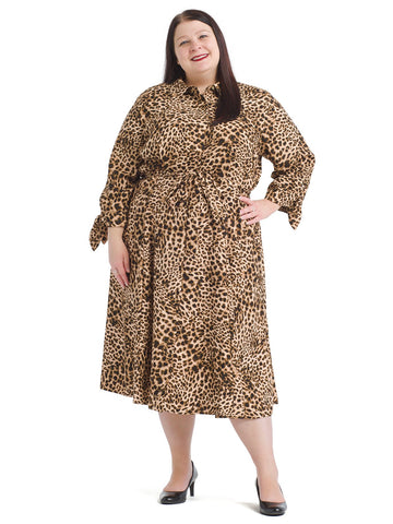Leopard Tie-Waist Shirt Dress