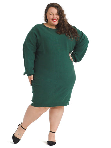 Shoulder Zip Green Sweater Dress