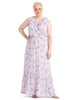 Ruffle Trim Lavender And White Print Maxi Dress