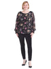 Batwing Floral Chiffon Overlay Blouse
