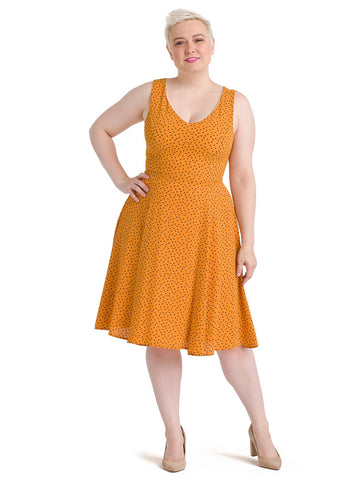 Star Print Yellow Fit And Flare Dress