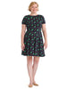 Navy Cactus Print Fit And Flare Dress
