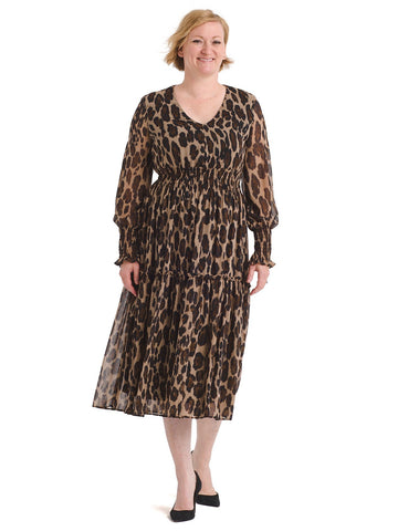 Leopard Chiffon Midi Dress