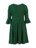 Pleat Detail Green Fit-And-Flare Dress