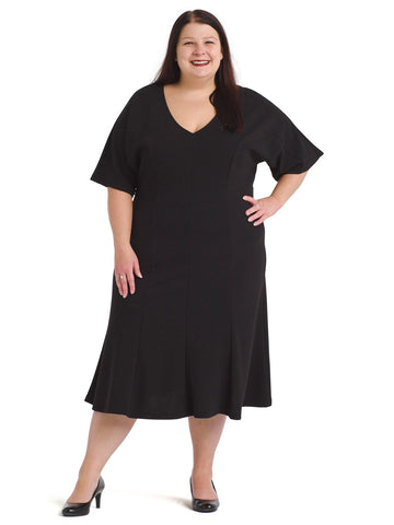 Kimono Sleeve Black Fit and Flare Dress