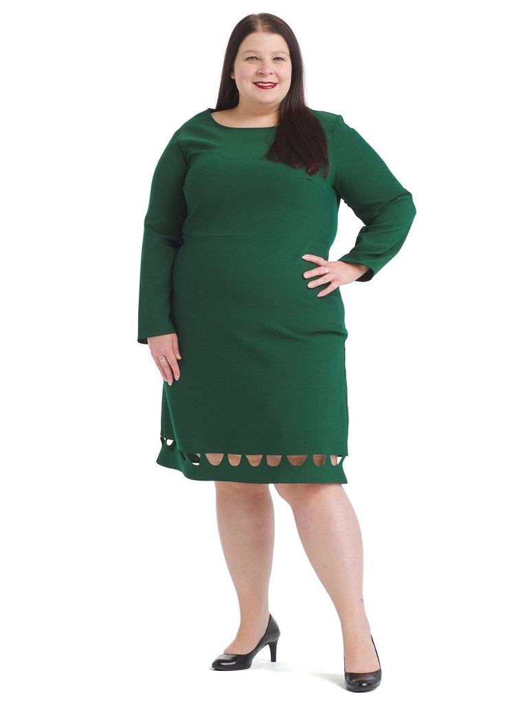 Hem Detail Green Fit And Flare Dress