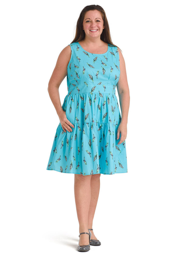 Parrot Print Fit And Flare Dress