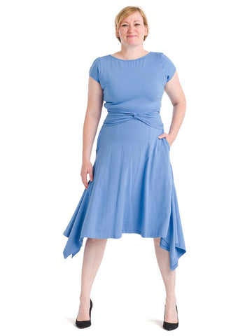 Handkerchief Hem Blue Dress