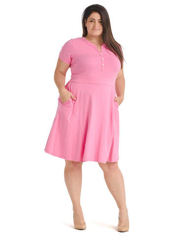 Button Detail Pink Fit And Flare Dress