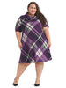 Purple Plaid Cowl Neck Knit Dress