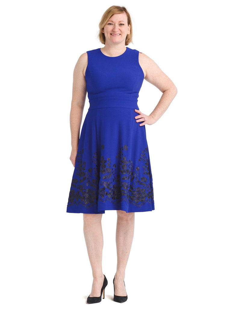 Embroidered Ultramarine Fit-And-Flare Dress