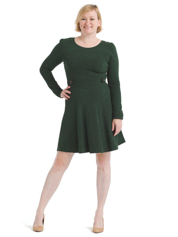 Button Detail Green Fit And Flare Dress