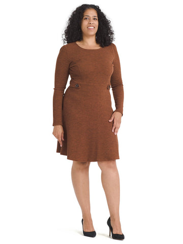 Button Detail Rust Fit And Flare Dress
