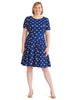 Navy Tea Cup Print Fit-And-Flare Dress