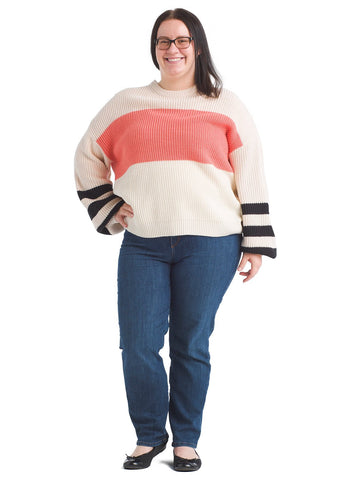 Color Block Coral Playful Striped Sweater