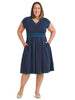 Contrast Stitch Navy Fit-And-Flare Dress