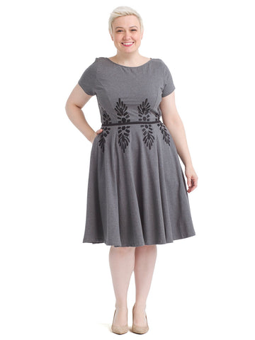 Waist Detail Charcoal Fit-And-Flare Dress