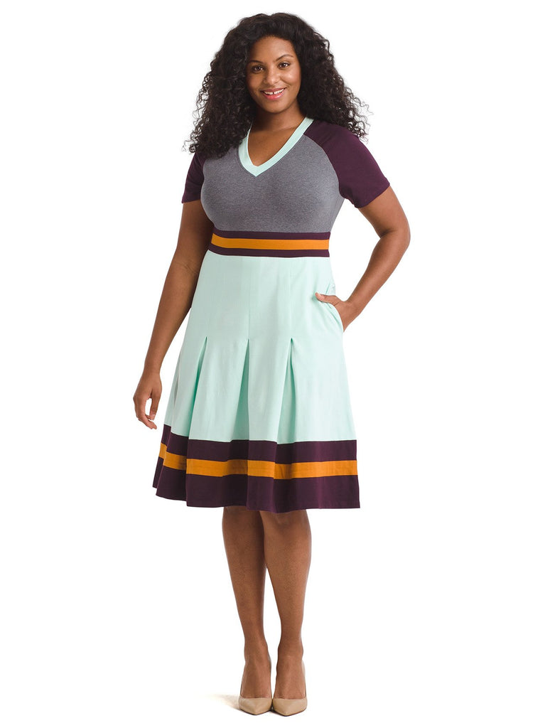 Mint Multi Color Block Fit-And-Flare Dress