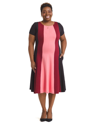 Multicolored Stripe Black Fit-And-Flare Dress