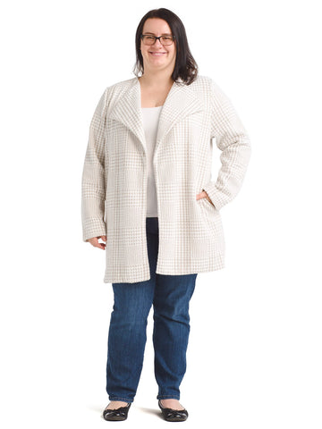 White And Tan Houndstooth Flyaway Jacket