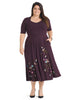Floral Embroidery Plum Fit And Flare Dress