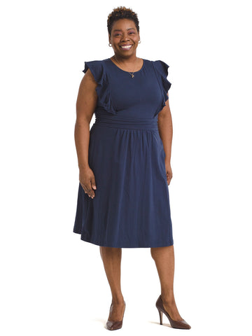 Ruffle Detail Navy Fit-And-Flare Dress