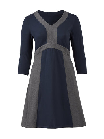 V-Neck Navy And Charcoal Dress