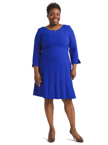 Royal Blue Seamed Fit-And-Flare Dress