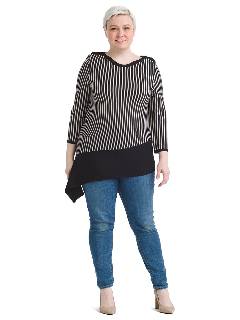 Asymmetric Ribbed Stripe Pullover Sweater