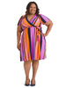 Mixed Stripe Jersey Faux-Wrap Dress