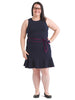 Piped Belt Navy Flared Dress