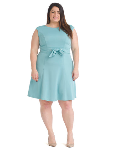 Tie Waist Aqua Shell Textured Dress