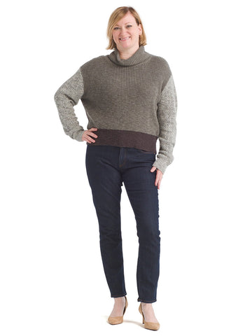 Cowl Neck Olive Color Block Sweater