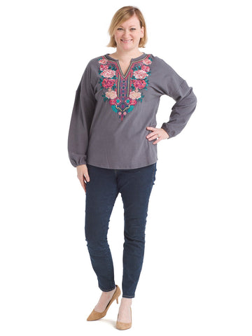 Floral Embroidered Gray Top