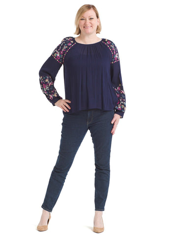 Embroidered Floral Navy Blue Top