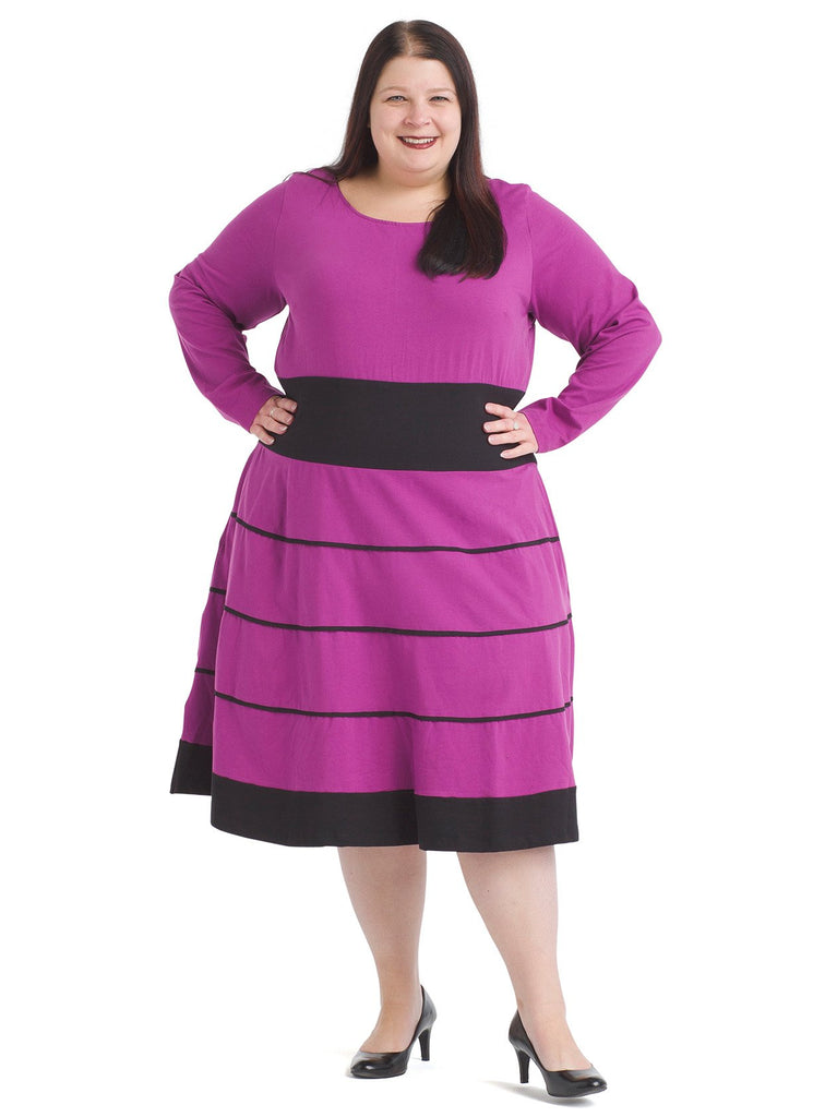 Contrast Piping Violet Fit-And-Flare Dress