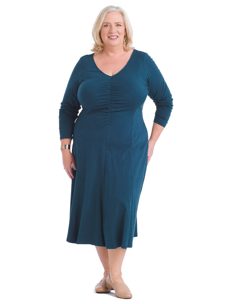 Middle Ruching Teal Midi Dress