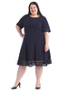 Navy Mesh Hem Fit-And-Flare Dress